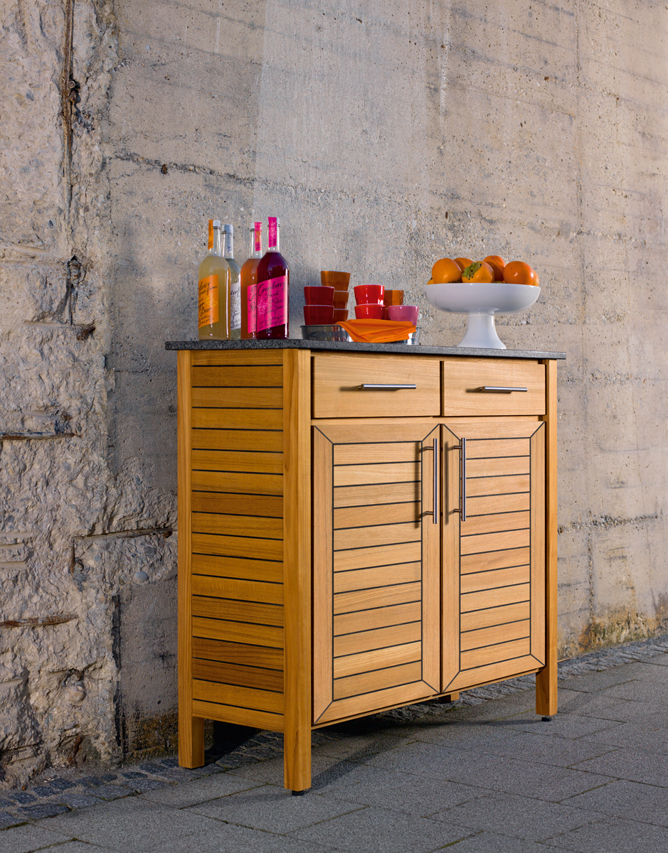 Deck Outdoorschrank Highboard von Weishäupl, Teak mit Granitplatte seidenmatt – Bild 2