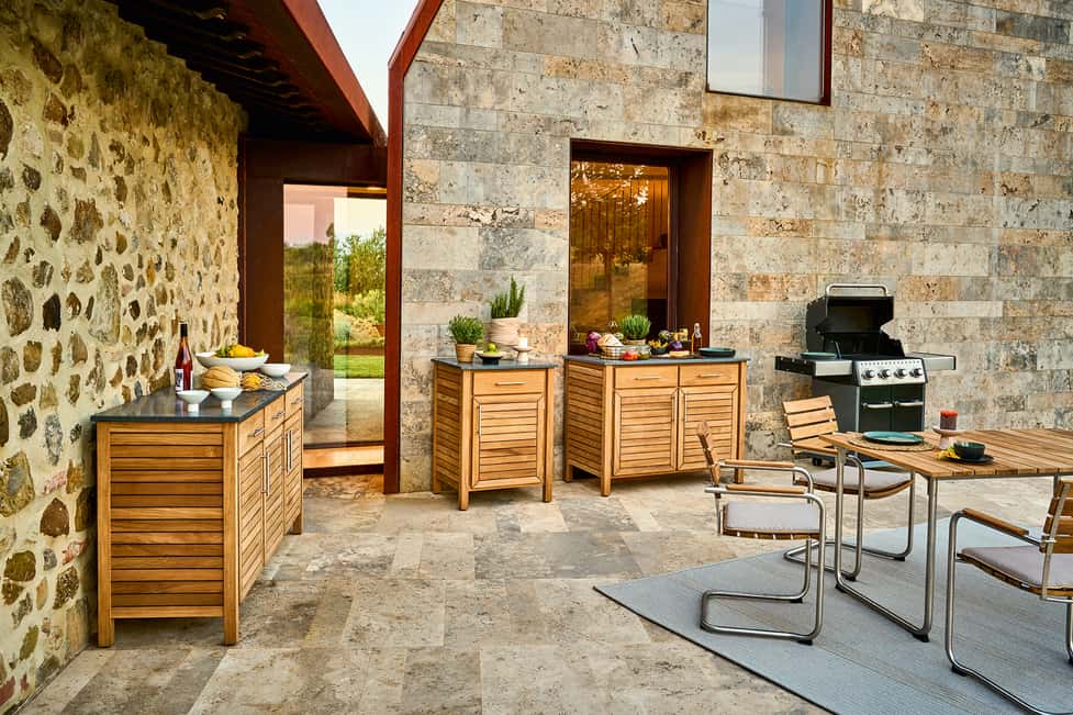 Deck Outdoorschrank 3er-Element von Weishäupl, Teak mit Granitplatte seidenmatt – Bild 3